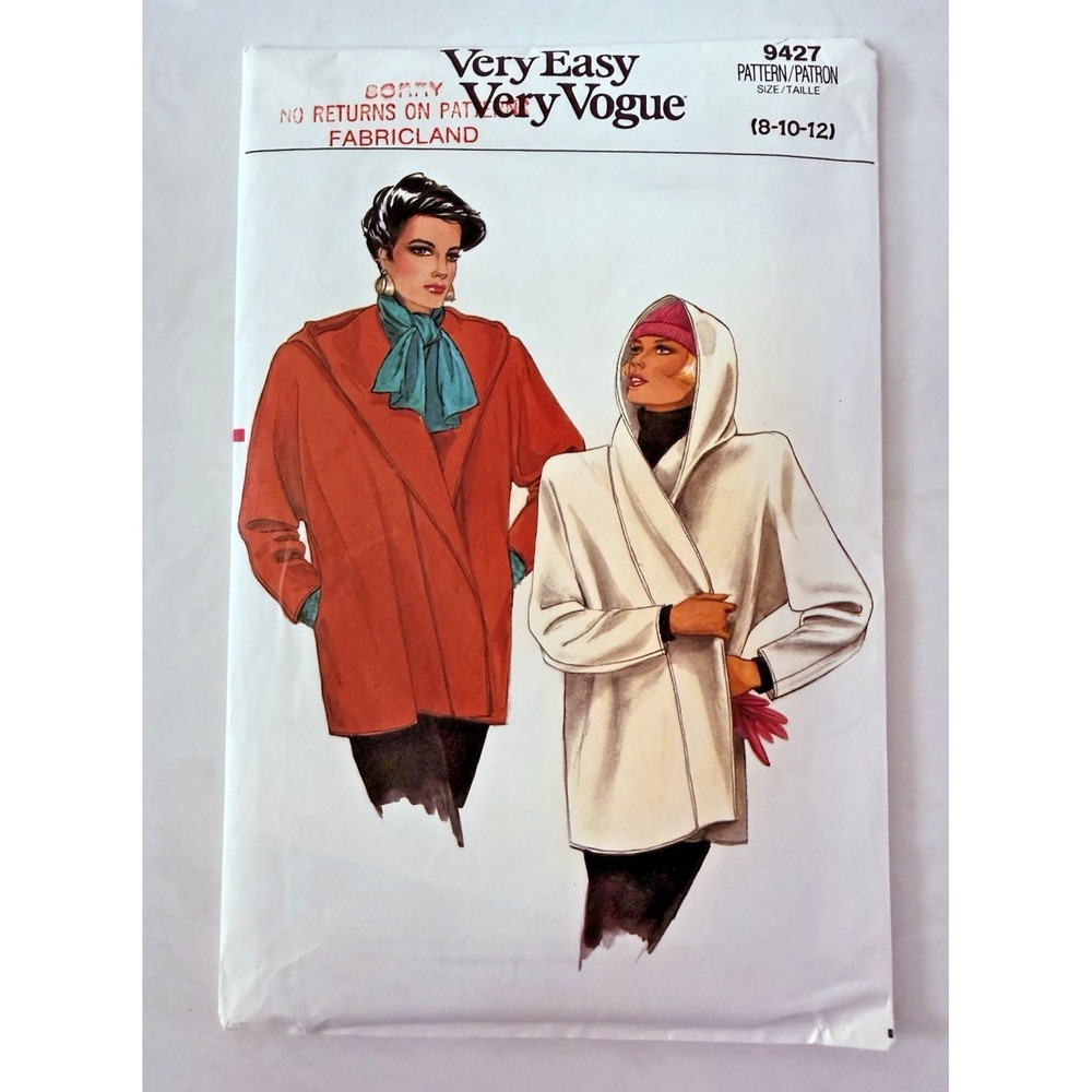 Vogue 9427 Coat‎ Wrap Hooded Sewing Pattern Ladies 8 10 12 Fleece Loose UC Easy